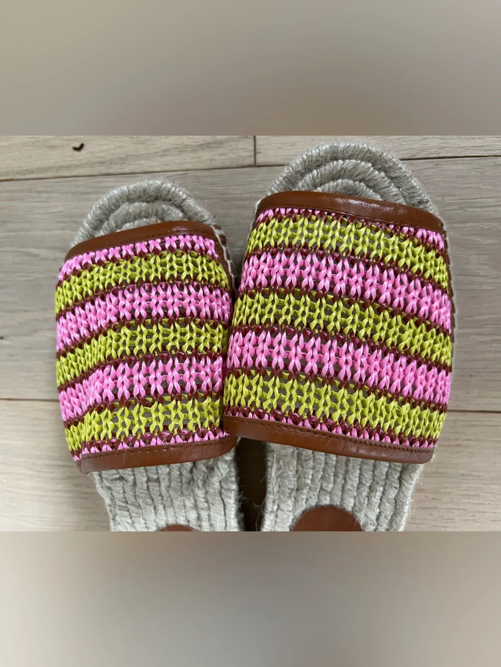 Lafayette 148 Woven Pink & Lime Slide Sandals